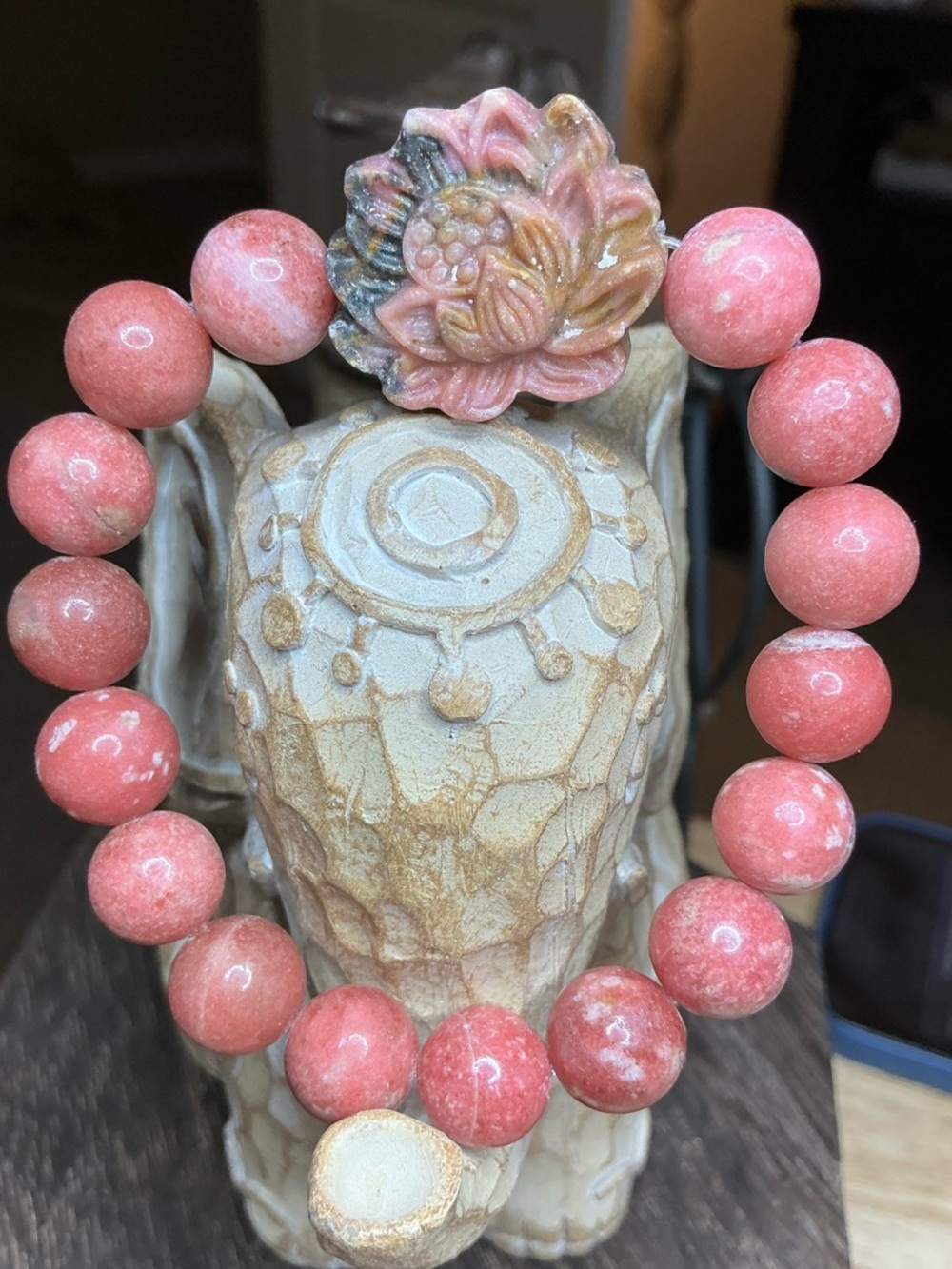 Rhodonite 10mm with Rhodonite Flower